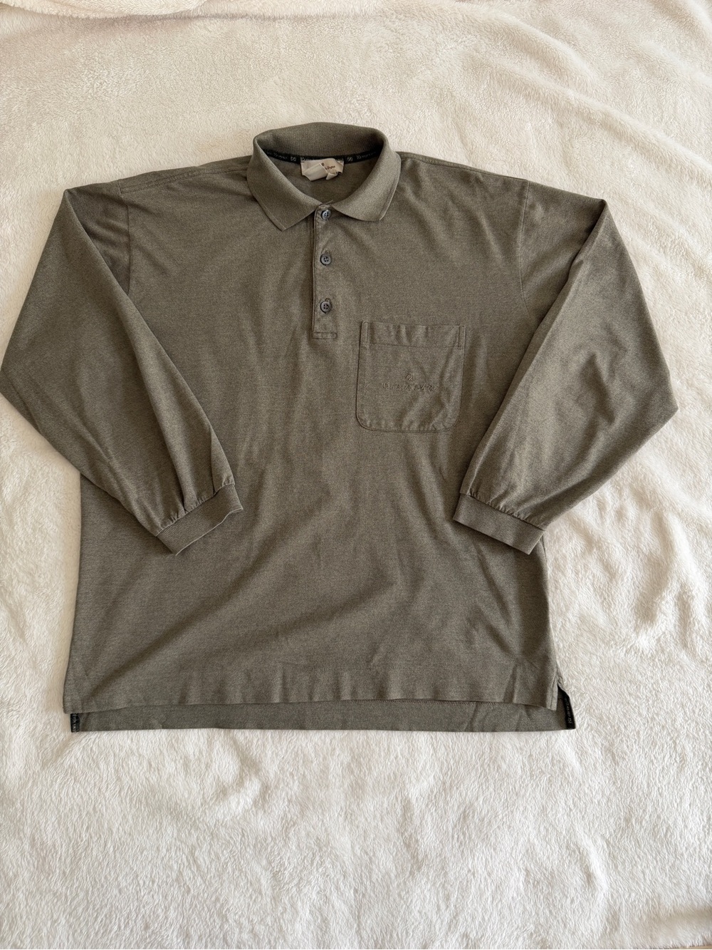 Ermenegildo Zegna Olive Grn Long-Sleeve Polo Chest Pocket Made Italy EUR 50 3XL